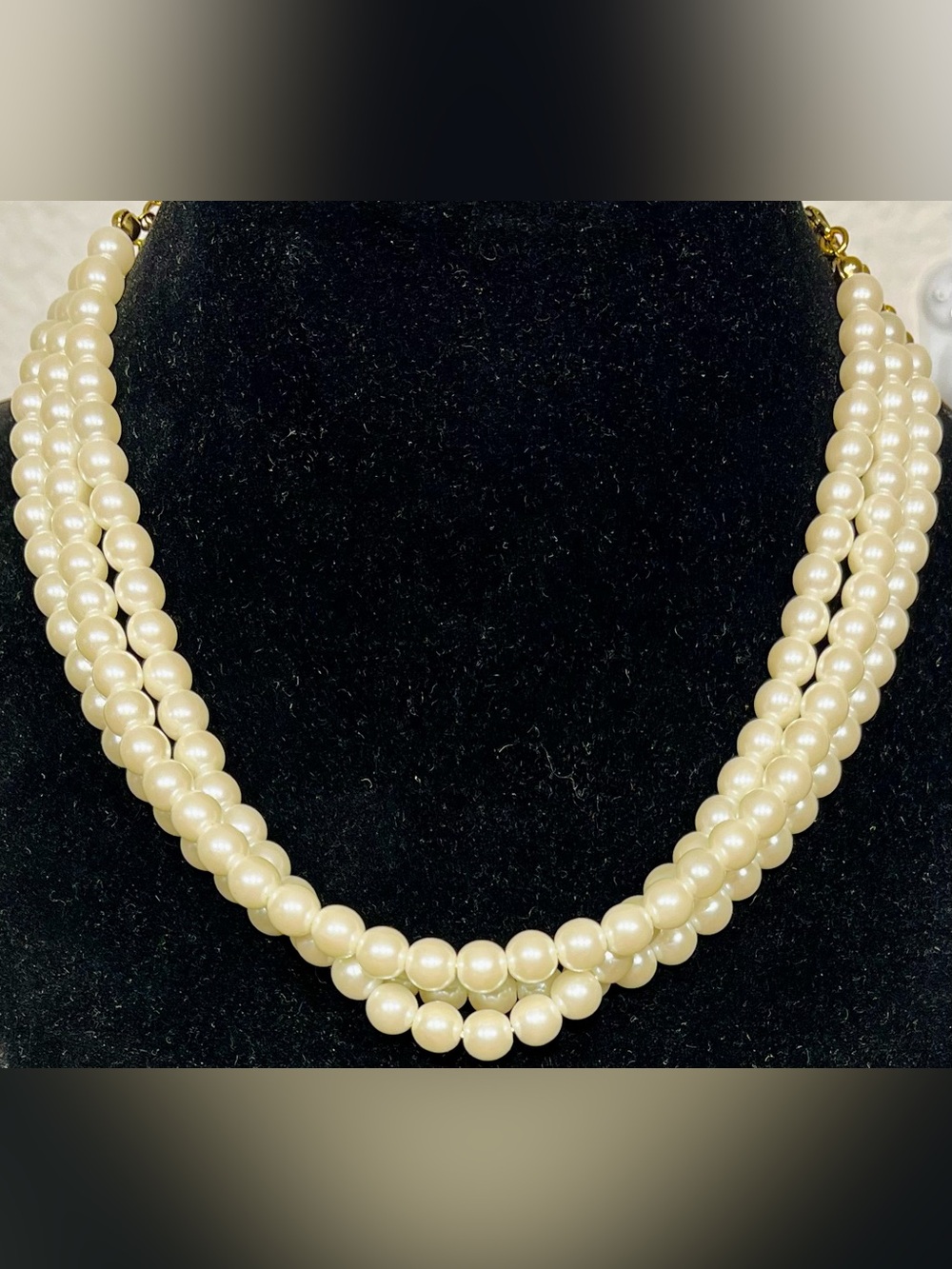 Vintage Three-Strand Faux Pearl Necklace